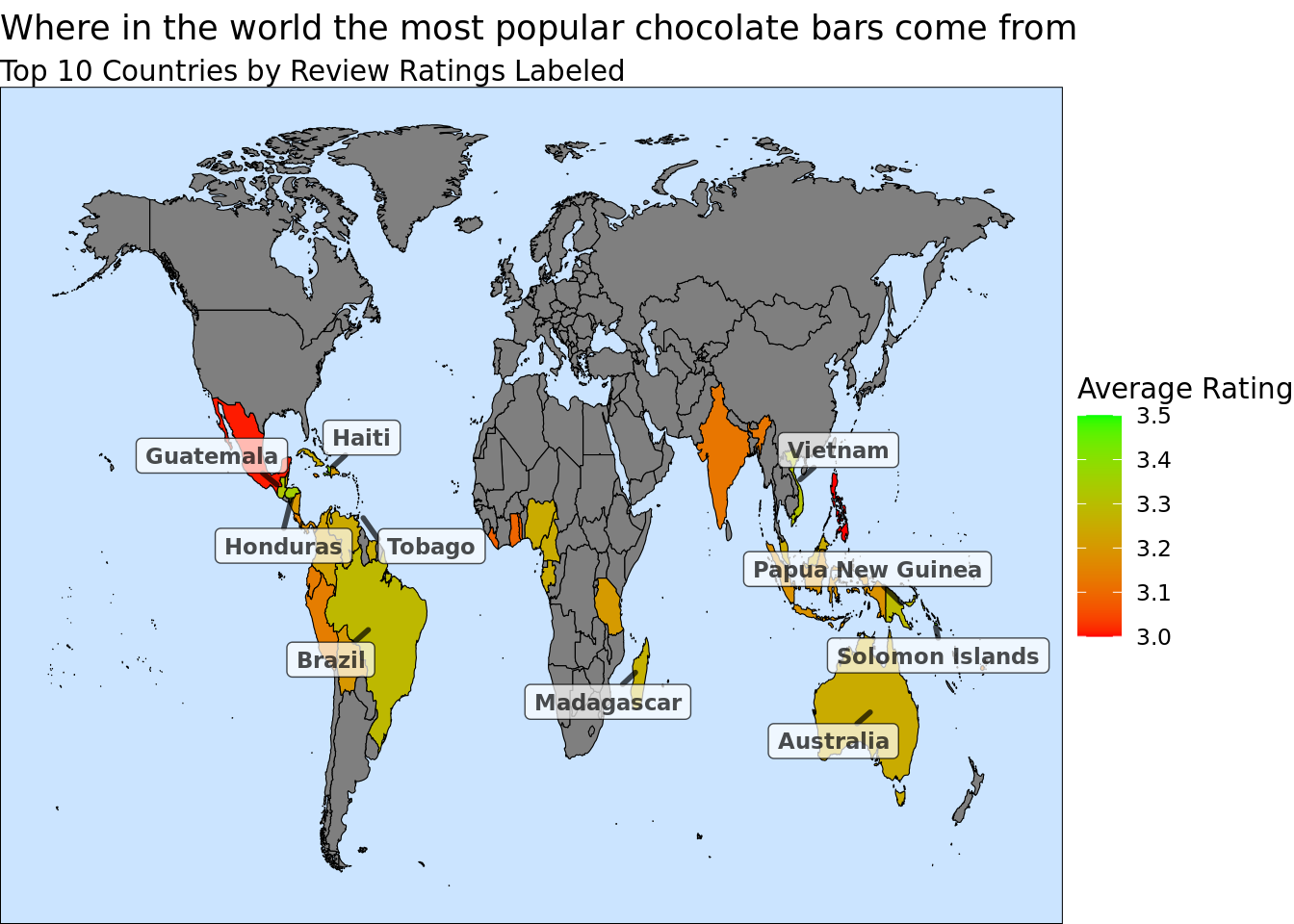 Chocolate bar ratings over time.